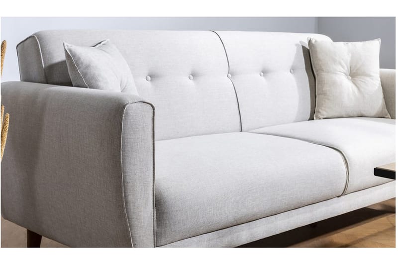 Tamatha 3-seter Sovesofa med Sjeselong i Stoff med Trebein - Lysegrå - Møbler - Sofaer - Sovesofaer
