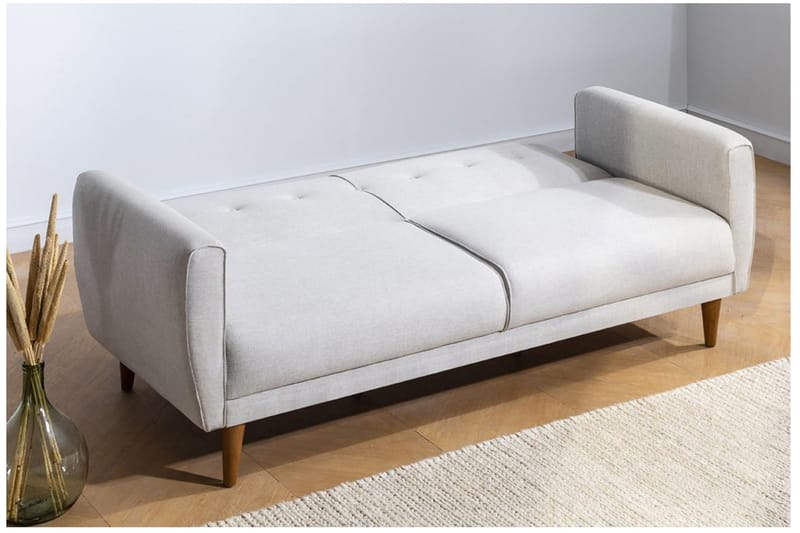 Tamatha 3-seter Sovesofa med Sjeselong i Stoff med Trebein - Lysegrå - Møbler - Sofaer - Sovesofaer