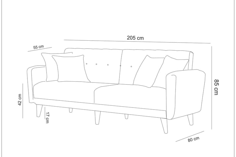 Tamatha 3-seter Sovesofa med Sjeselong i Stoff med Trebein - Lysegrå - Møbler - Sofaer - Sovesofaer