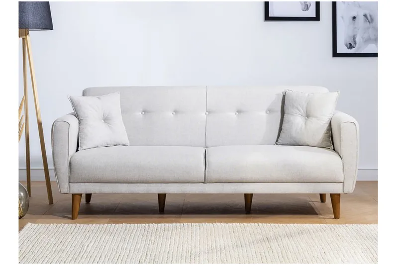 Tamatha 3-seter Sovesofa med Sjeselong i Stoff med Trebein - Lysegrå - Møbler - Sofaer - Sovesofaer