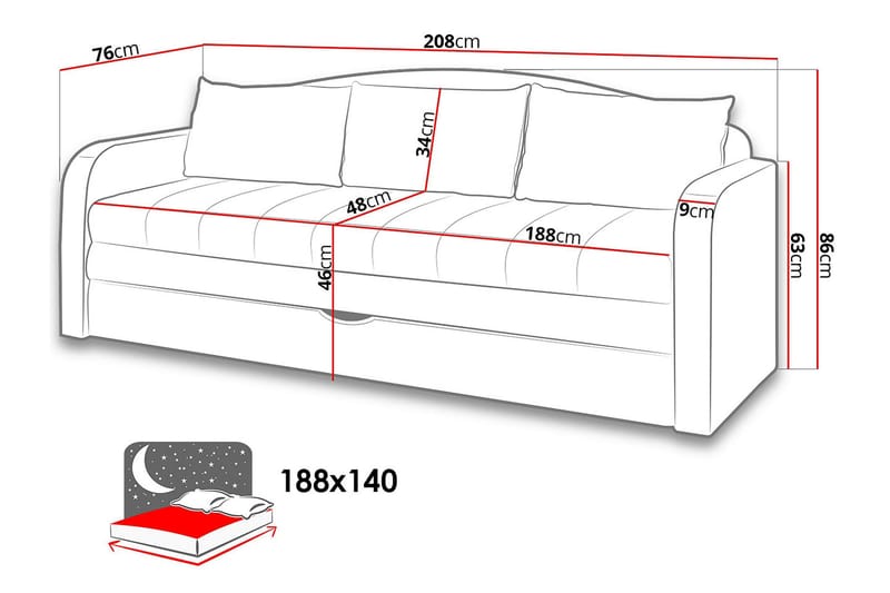 Tenus Sovesofa 208x76x86 cm - Møbler - Sofaer - Sovesofaer