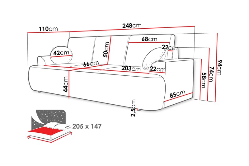 Terros Sovesofa 3-seter - Grå - Møbler - Sofaer - Sovesofaer