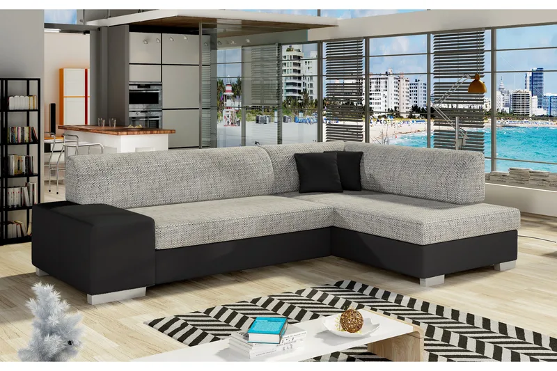 Tietaz Sovesofa med Divan - Grå/Svart - Møbler - Sofaer - Sovesofaer