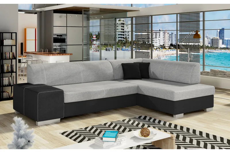 Tietaz Sovesofa med Divan - Grå/Svart - Møbler - Sofaer - Sovesofaer