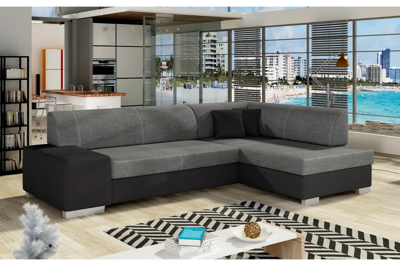 Tietaz Sovesofa med Divan - Grå/Svart - Møbler - Sofaer - Sovesofaer