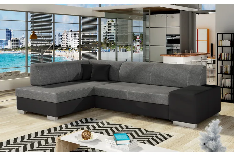 Tietaz Sovesofa med Divan - Grå/Svart - Møbler - Sofaer - Sovesofaer