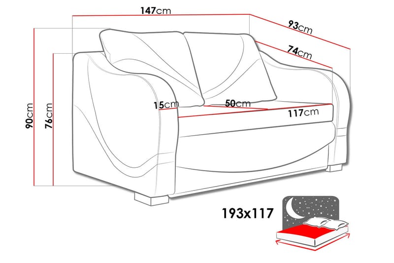 Tina Sovesofa 147x74x90 cm - Møbler - Sofaer - Sovesofaer