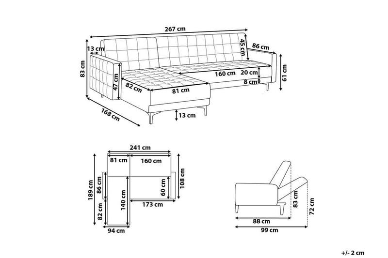 Toomey Hjørnesovesofa Høyre Fløyel - Beige - Møbler - Sofaer - Sovesofaer