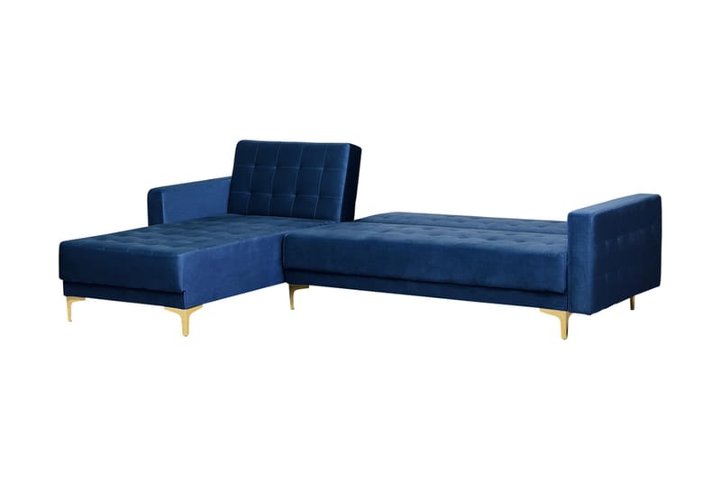 Toomey Hjørnesovesofa Høyre med Fotskammel Fløyel - Blå - Møbler - Sofaer - Sovesofaer