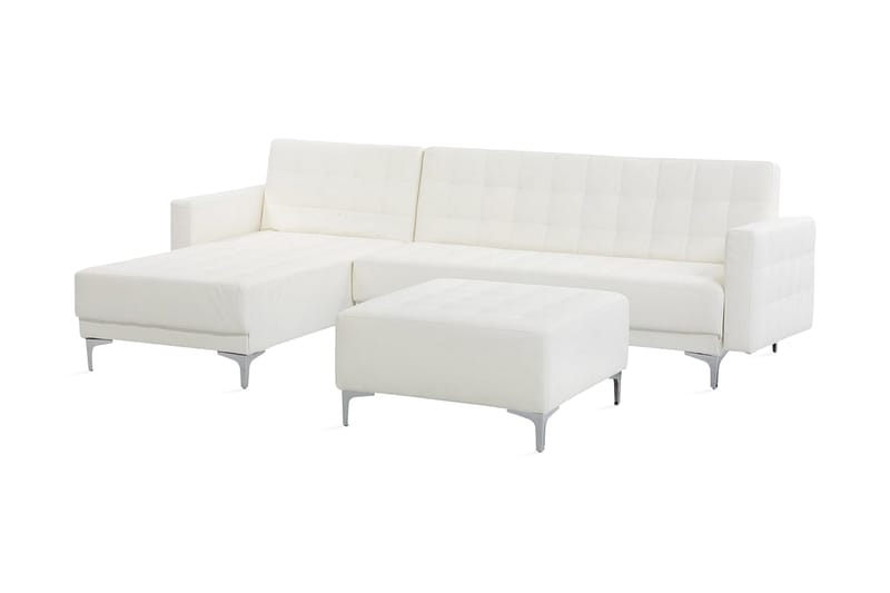 Toomey Hjørnesovesofa Høyre med Fotskammel Kunstlær - Hvit - Møbler - Sofaer - Sovesofaer