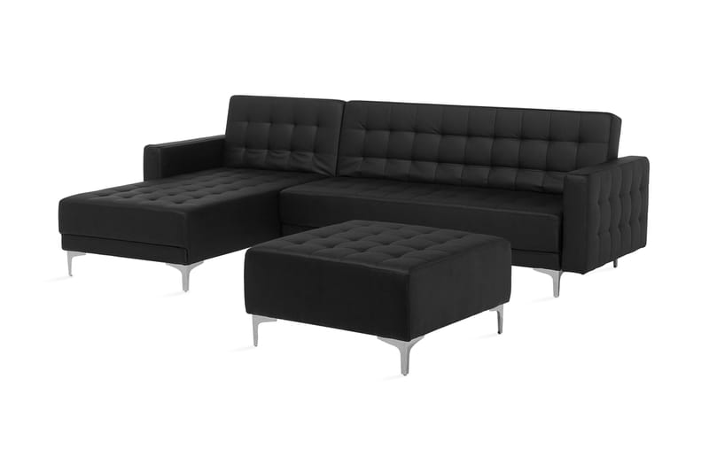 Toomey Hjørnesovesofa Høyre med Fotskammel Kunstlær - Svart - Møbler - Sofaer - Sovesofaer