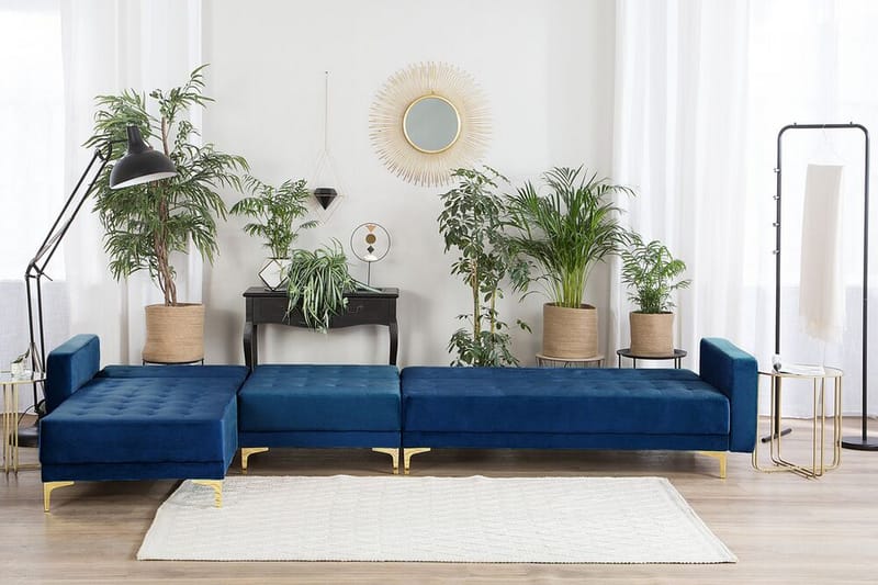 Toomey Hjørnesovesofa Large Høyre Fløyel - Blå - Møbler - Sofaer - Sovesofaer