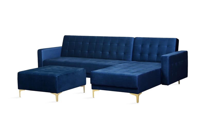 Toomey Hjørnesovesofa med Fotskammel Fløyel - Blå - Møbler - Sofaer - Sovesofaer