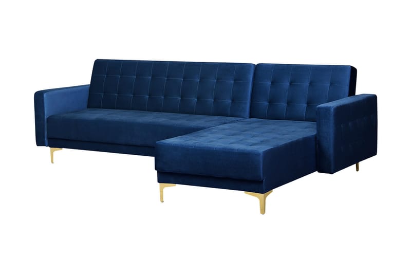 Toomey Hjørnesovesofa med Fotskammel Fløyel - Blå - Møbler - Sofaer - Sovesofaer