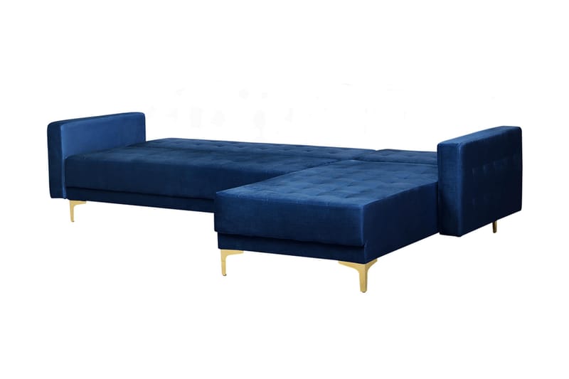 Toomey Hjørnesovesofa med Fotskammel Fløyel - Blå - Møbler - Sofaer - Sovesofaer