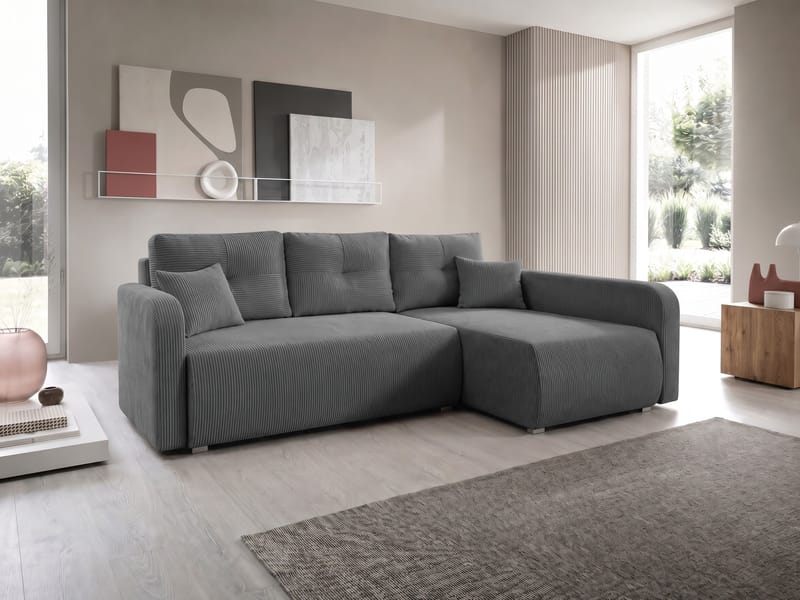 Toren sovesofa med oppbevaring og divan høyre - Grå - Møbler - Sofaer - Sovesofaer