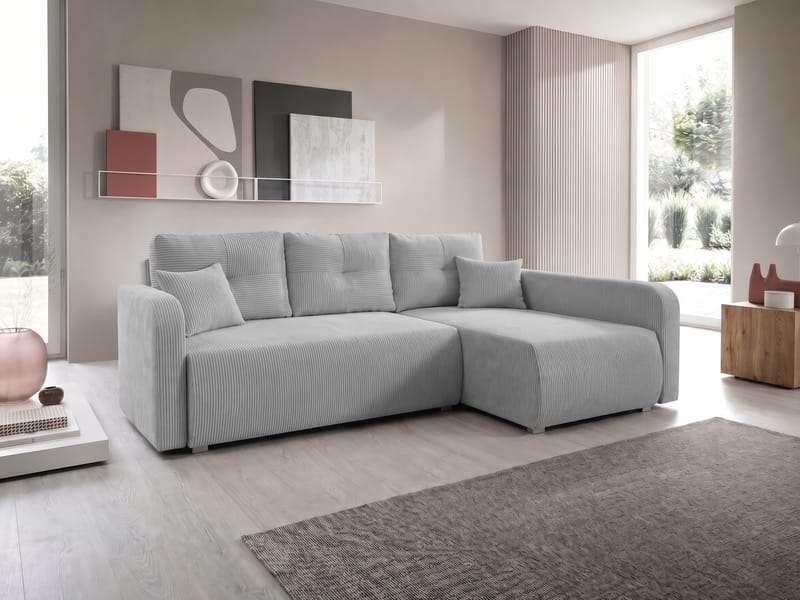 Toren sovesofa med oppbevaring og divan høyre - Lysegrå - Møbler - Sofaer - Sovesofaer