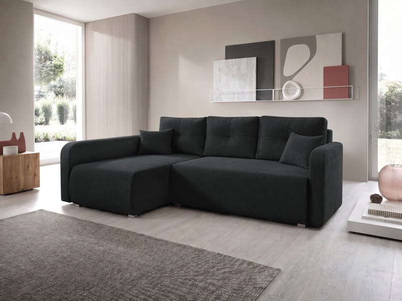 Toren sovesofa med oppbevaring og divan venstre - Svart - Møbler - Sofaer - Sovesofaer