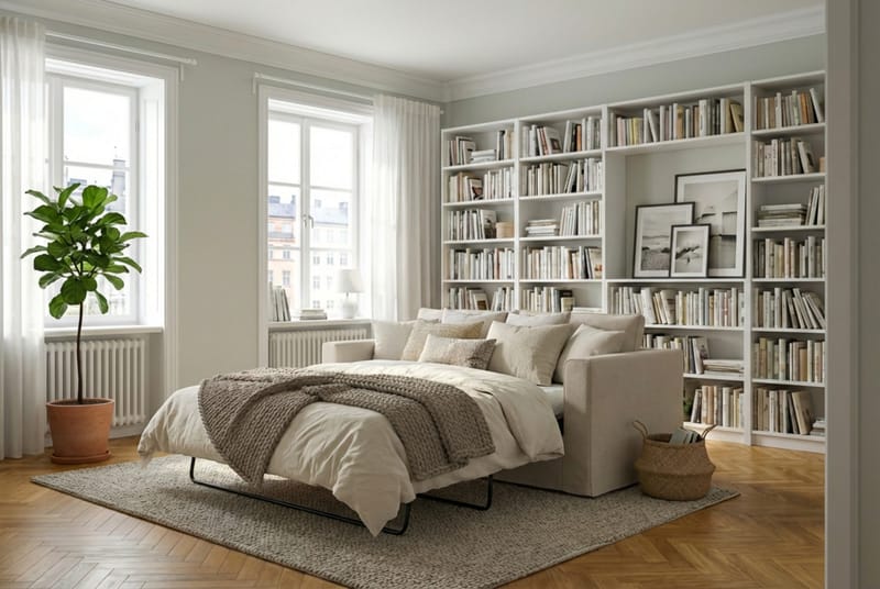 Travstad 3-seters sovesofa i chenille, fremoverutslått - Beige - Møbler - Sofaer - Sovesofaer