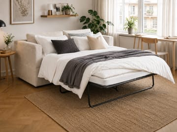 Travstad 3-seters sovesofa med HVILA overmadrass 140x200 cm polyeterskum vendbar sommer- og vinterside og vaskbart trekk - Beige - Møbler - Sofaer - Sovesofaer