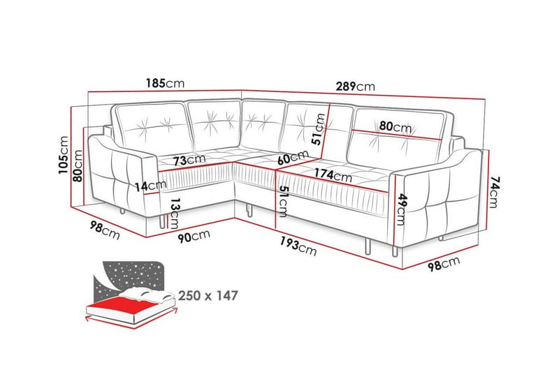 Tregaron 4-seters Hjørnesovesofa - Mørkerød - Møbler - Sofaer - Sovesofaer