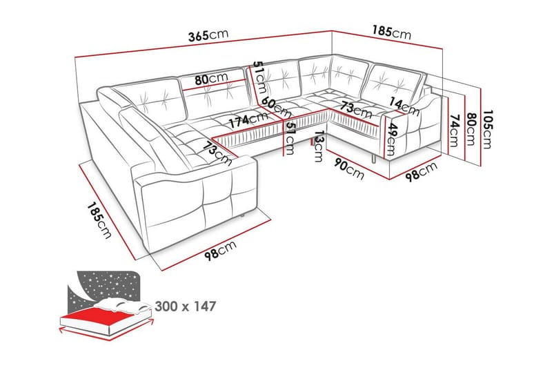 Tregaron 5-seters Hjørnesovesofa - Mørkegrå - Møbler - Sofaer - Sovesofaer