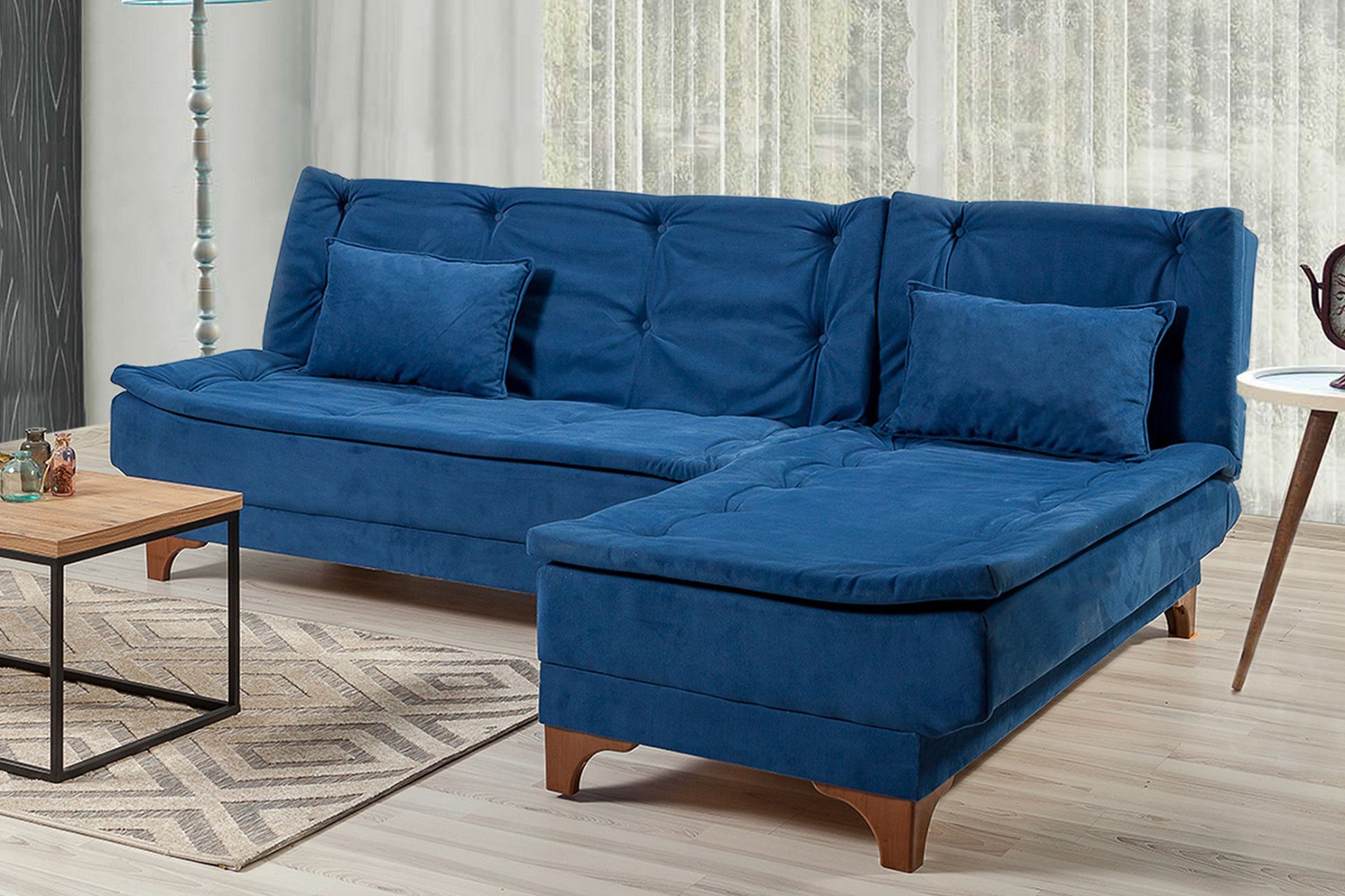 Turso Sovesofa med Divan Høyre - Blå - Møbler - Sofaer - Sovesofaer