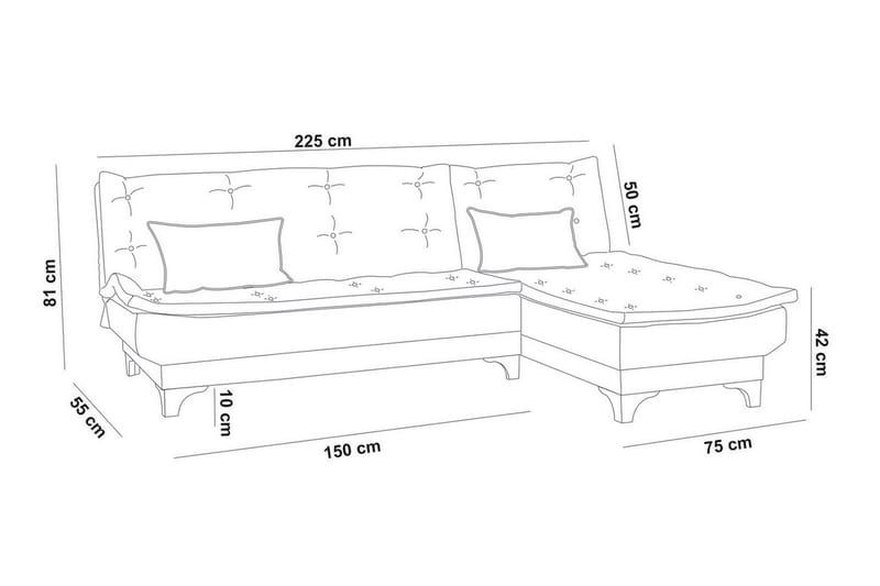 Turso Sovesofa med Divan Høyre - Blå - Sovesofaer - Sovesofa divan