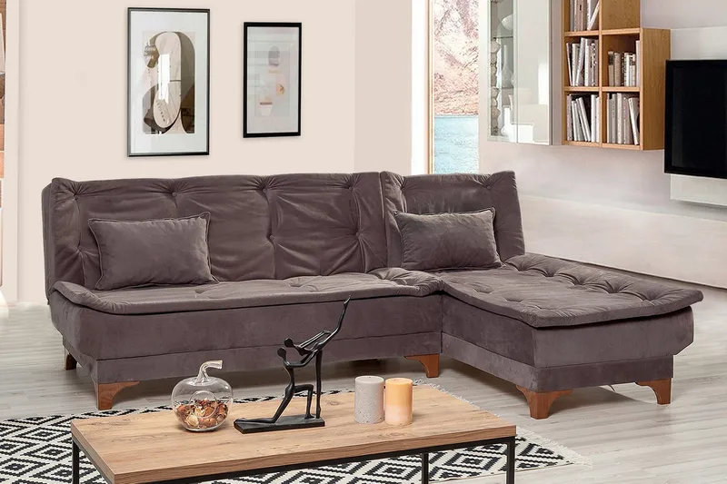 Turso Sovesofa med Divan Høyre - Grå - Møbler - Sofaer - Sovesofaer