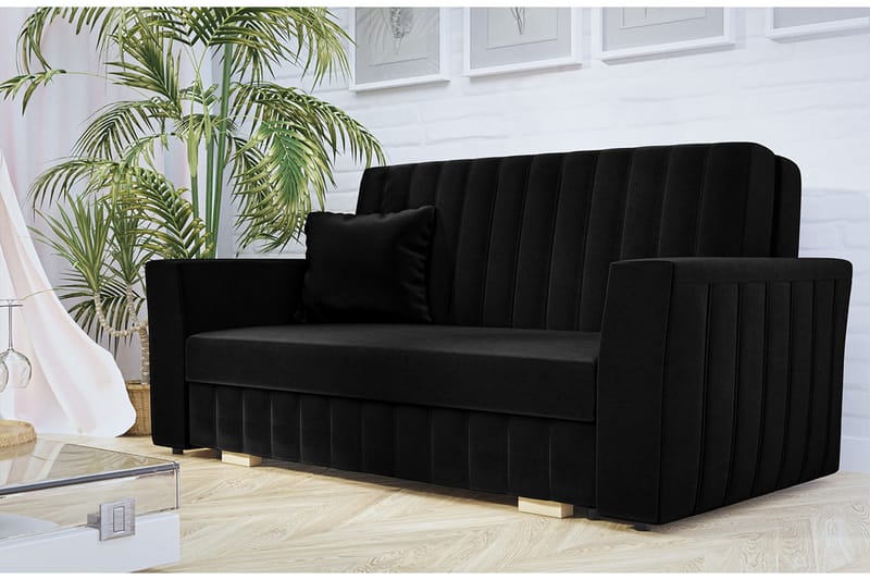 Upperud 3-seters Sovesofa - Fløyel/Svart - Møbler - Sofaer - Sovesofaer