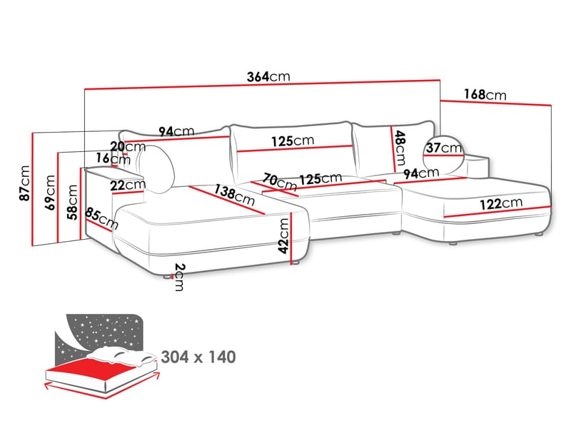 Uppland Sovesofa med dobbel sjeselong 5-seter - Beige - Møbler - Sofaer - Sovesofaer