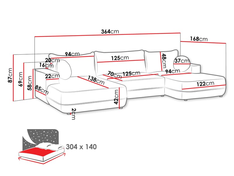Uppland Sovesofa med dobbel sjeselong 5-seter - Beige - Møbler - Sofaer - Sovesofaer