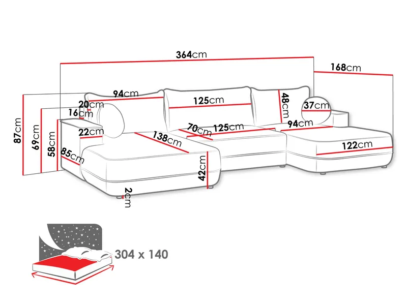 Uppland Sovesofa med dobbel sjeselong 5-seter - Grå - Møbler - Sofaer - Sovesofaer
