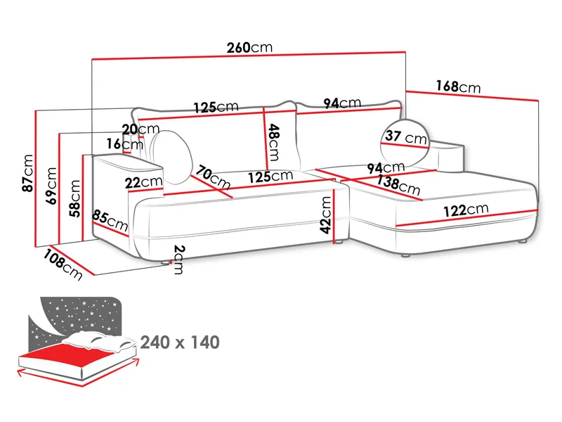 Uppland Sovesofa med sjeselong 3-seter - Beige - Møbler - Sofaer - Sovesofaer