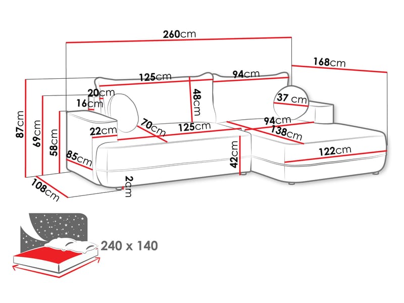 Uppland Sovesofa med sjeselong 3-seter - Hvit - Møbler - Sofaer - Sovesofaer