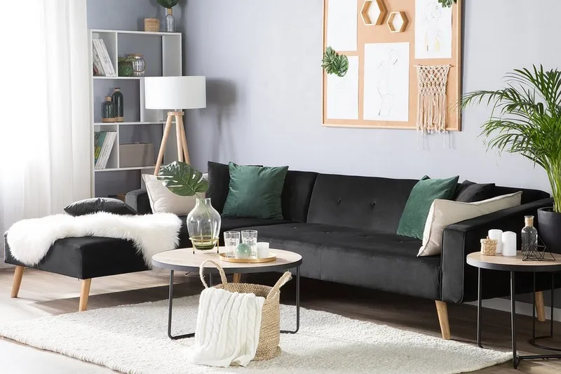 Vadso Venstre Sovesofa 100x270 cm i Fløyel - Antrasitt - Møbler - Sofaer - Sovesofaer