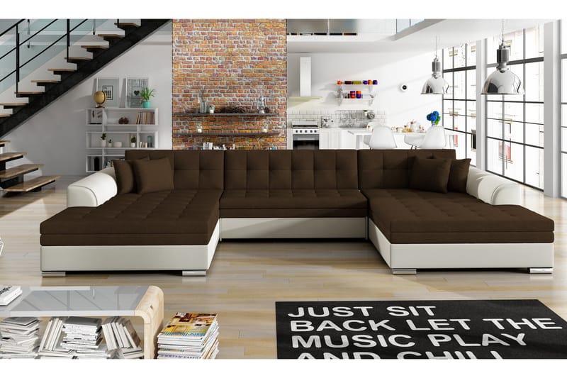 Ventolia Knappet U-formet Hjørnesovesofa i Stoff - Beige|Brun - Møbler - Sofaer - Sovesofaer