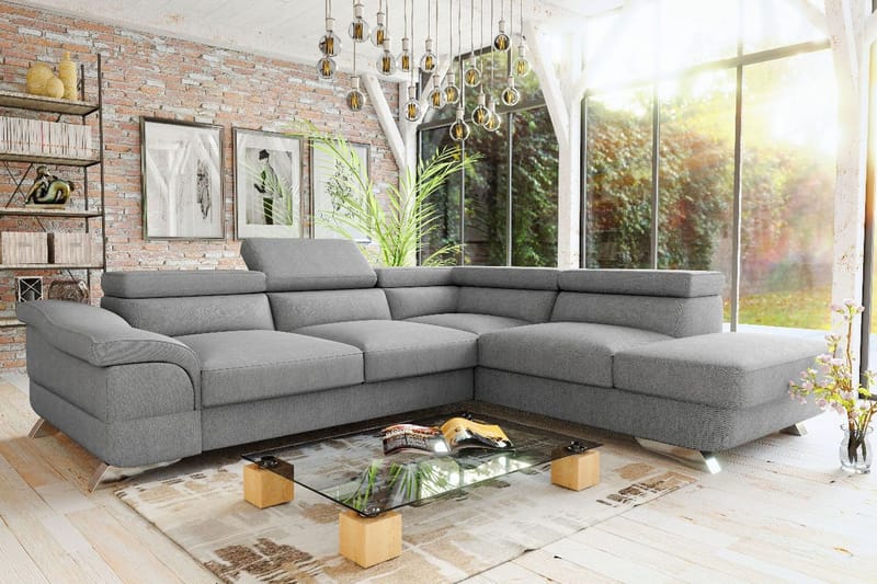 View Sovesofa 3-seter med Sjeselong Høyre - Mørkegrå - Møbler - Sofaer - Sovesofaer