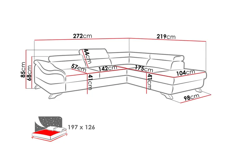 View Sovesofa 3-seter med Sjeselong Høyre - Mørkegrå - Møbler - Sofaer - Sovesofaer