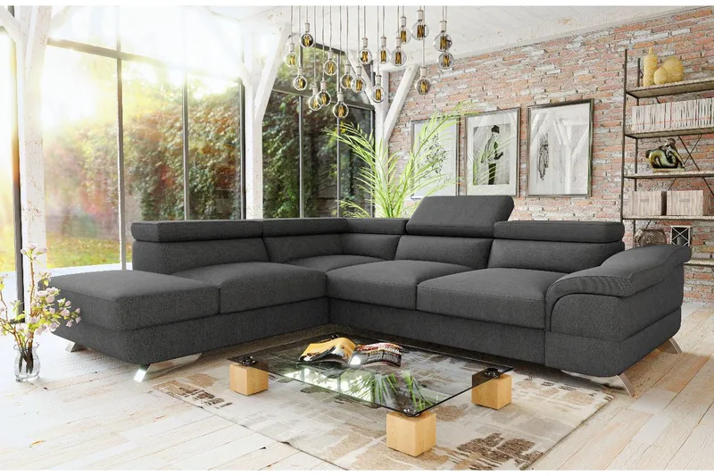 View Sovesofa 3-seter med Sjeselong Venstre - Lysegrå - Møbler - Sofaer - Sovesofaer