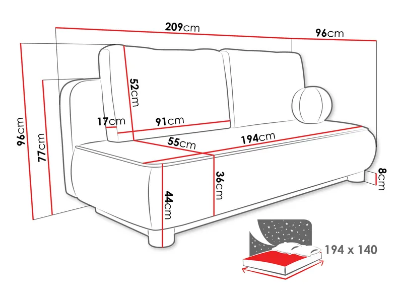 Villoruela Sovesofa 3-seter - Grå - Møbler - Sofaer - Sovesofaer