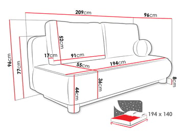 Villoruela Sovesofa 3-seter - Grå - Møbler - Sofaer - Sovesofaer