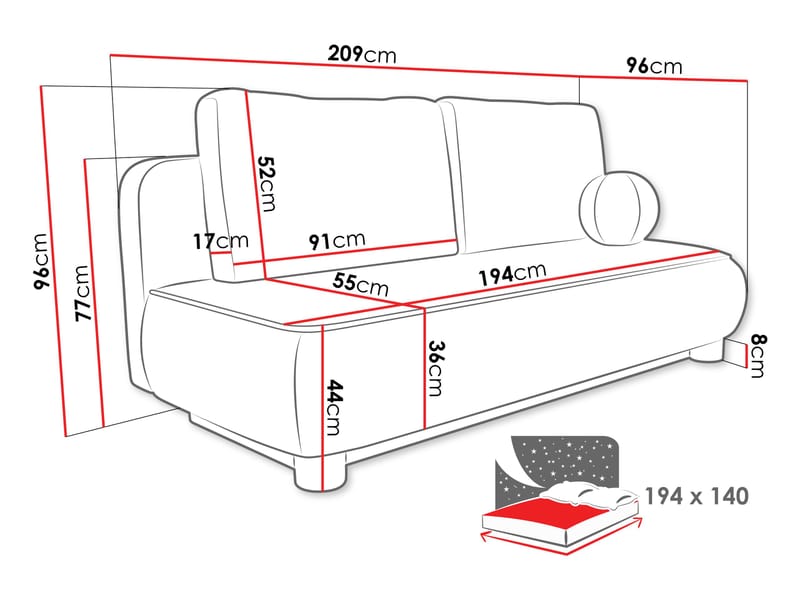 Villoruela Sovesofa 3-seter - Hvit - Møbler - Sofaer - Sovesofaer