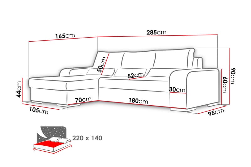 Virago Divansovesofa 285x165x90 cm - Møbler - Sofaer - Sovesofaer