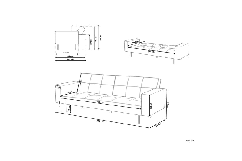 Visnes Sovesofa 218 cm - Rosa - Møbler - Sofaer - Sovesofaer