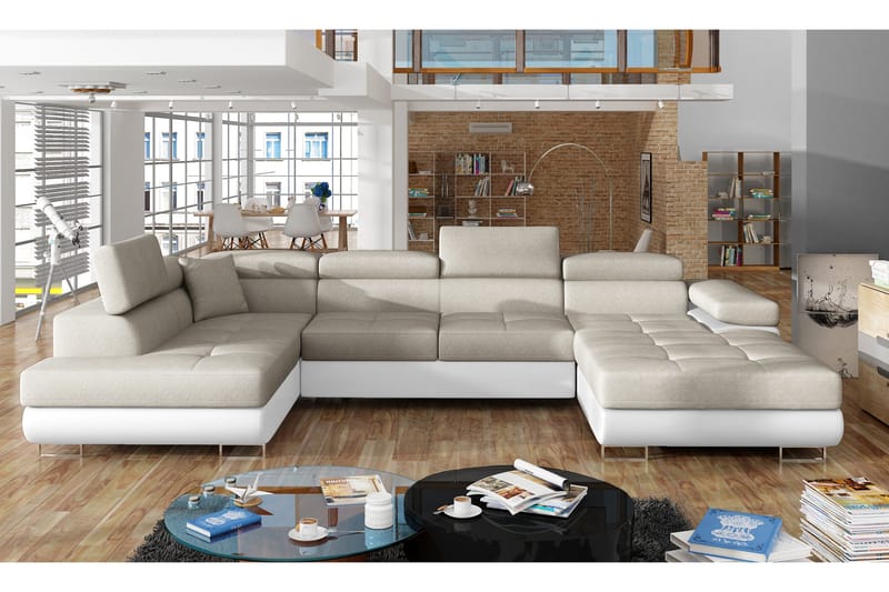 Vueltas Hjørnesovesofa - Beige/Hvit - Møbler - Sofaer - Sovesofaer