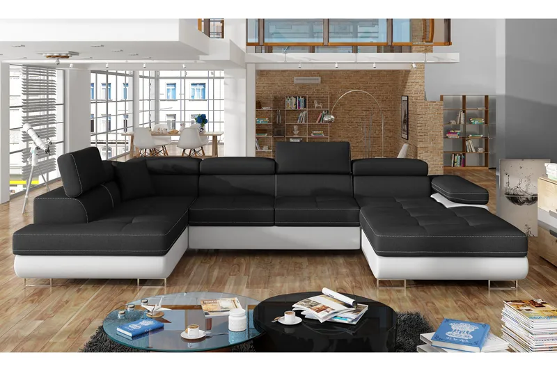 Vueltas Hjørnesovesofa - Svart/Hvit - Møbler - Sofaer - Sovesofaer