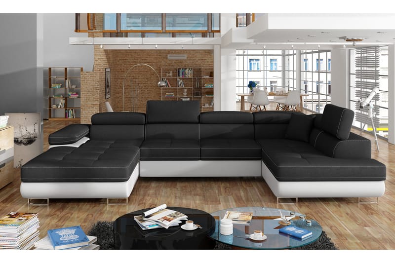 Vueltas Hjørnesovesofa - Svart/Hvit - Møbler - Sofaer - Sovesofaer