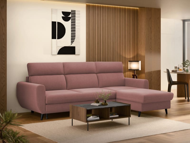 Vylon 3-seters sovesofa med divan - Rosa - Møbler - Sofaer - Sovesofaer