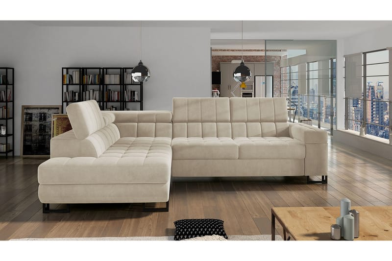 Warwick 3-seters Hjørnesovesofa - Beige - Sovesofaer - Fløyel sofaer